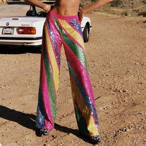 Sequin Colorblock Wide Leg Pants